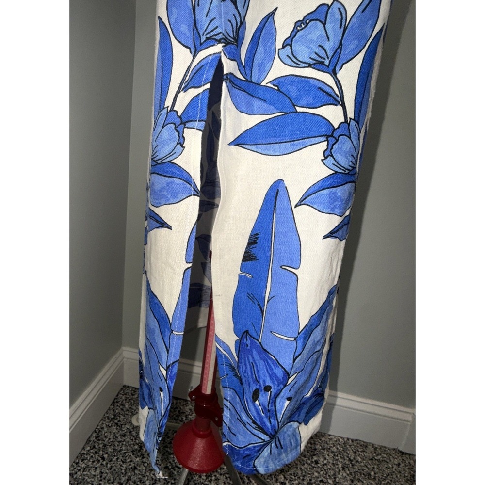 Calypso St Barth Blue White M Beaded Tie Straps Spring Wedding Guest Midi Dress - Picture 8 of 15